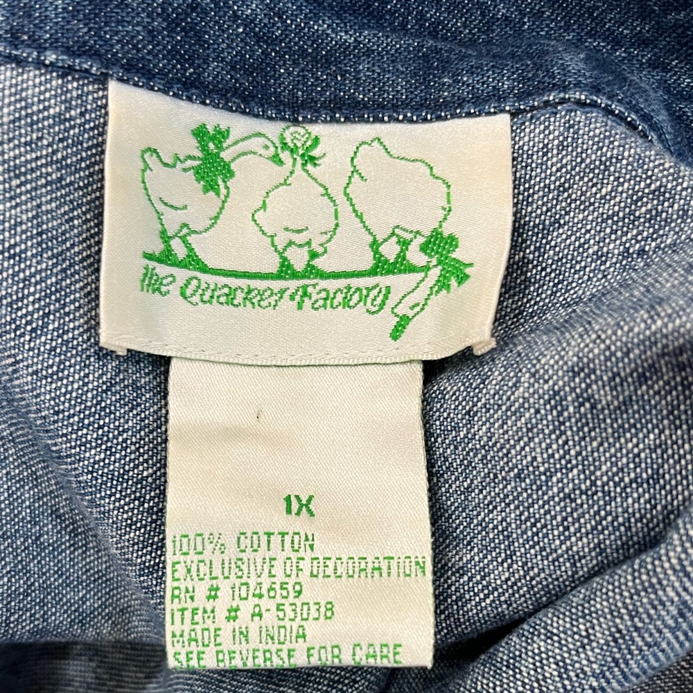 Quacker Factory Blue Denim Jacket with Cherry Embroidery-1X - Picture 6 of 10